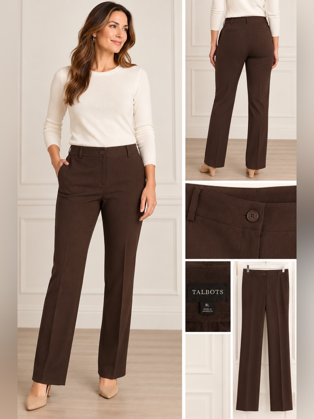 Talbots Curvy Coffee Bean Brown Straight Leg Pants 8L NWOT